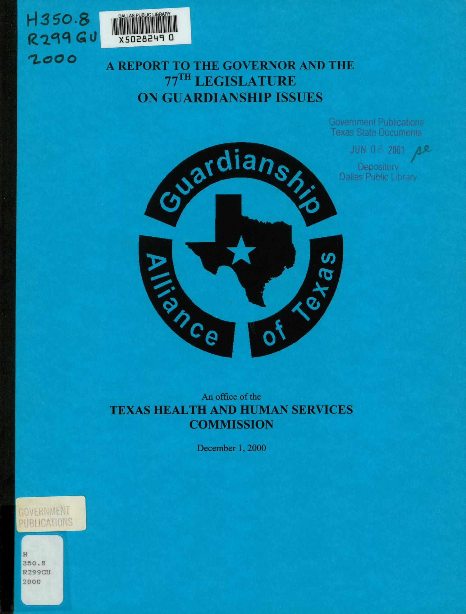 Texas Guardianship Issues Biennial Report: 2000
                                                
                                                    FRONT COVER
                                                
