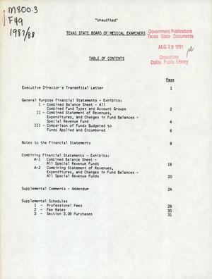 Texas State Board of Medical Examiners Annual Financial Report: 1988