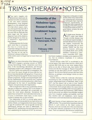 TRIMS Therapy Notes, Volume 6, Number 2, February 1985