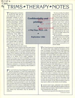 TRIMS Therapy Notes, Volume 5, Number 9, September 1984