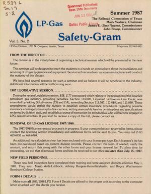 LP-Gas Safety-Gram, Volume 5, Number 2, Summer 1987