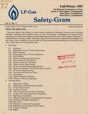 Primary view of object titled 'LP-Gas Safety-Gram, Volume 5, Number 3, Fall/Winter 1987'.