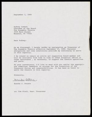 Primary view of object titled '[Letter from Brenda J. Peters to Audrey Lawson - September 1, 1989]'.