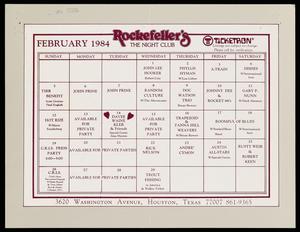 [Rockefeller's Event Calendar: February 1984]