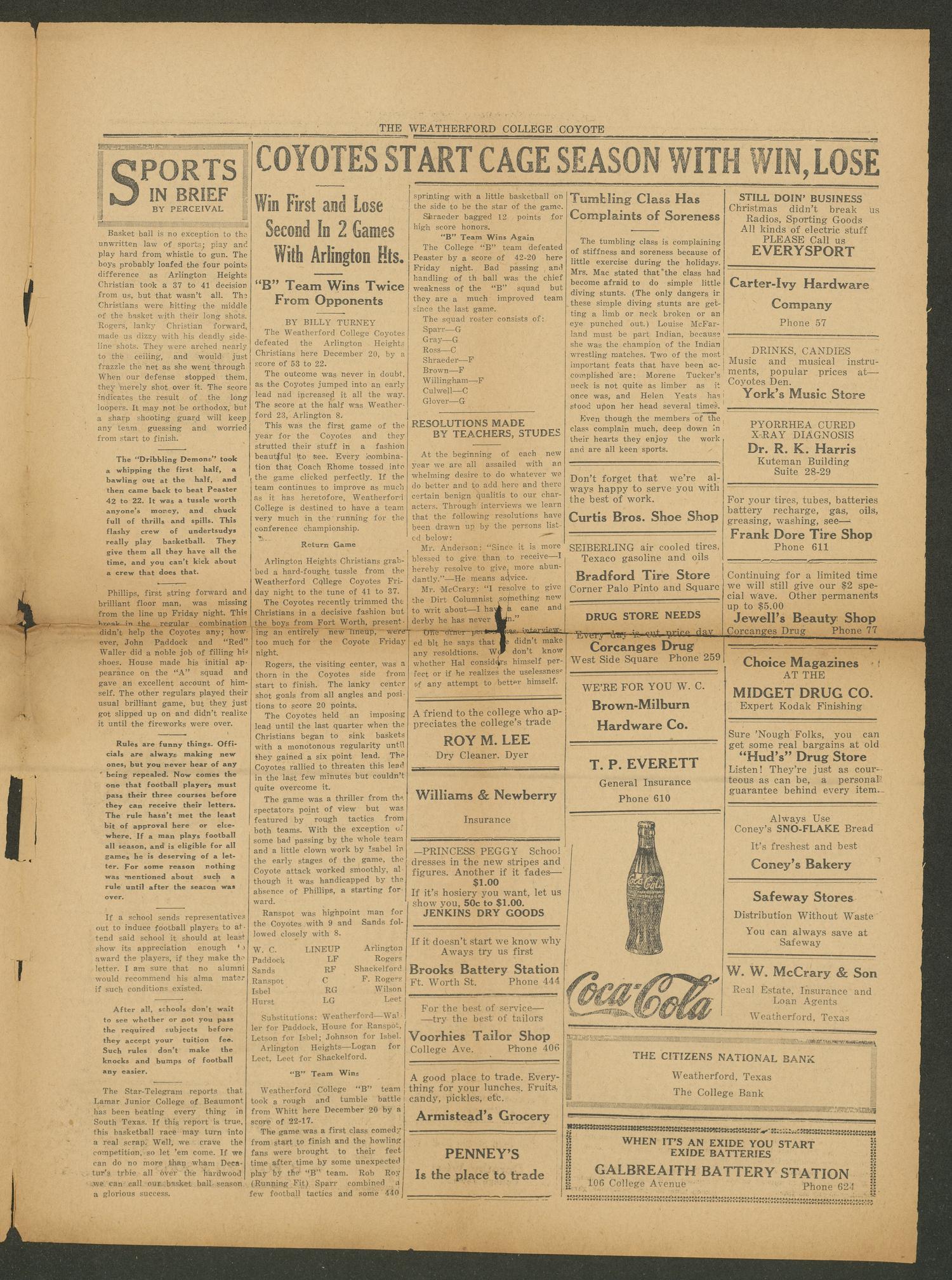 Weatherford College Coyote (Weatherford, Tex.), Vol. 7, No. 9, Ed. 1 Wednesday, January 11, 1933
                                                
                                                    [Sequence #]: 3 of 4
                                                