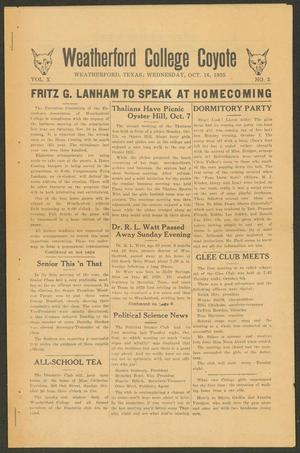 Weatherford College Coyote (Weatherford, Tex.), Vol. 10, No. 2, Ed. 1 Wednesday, October 16, 1935