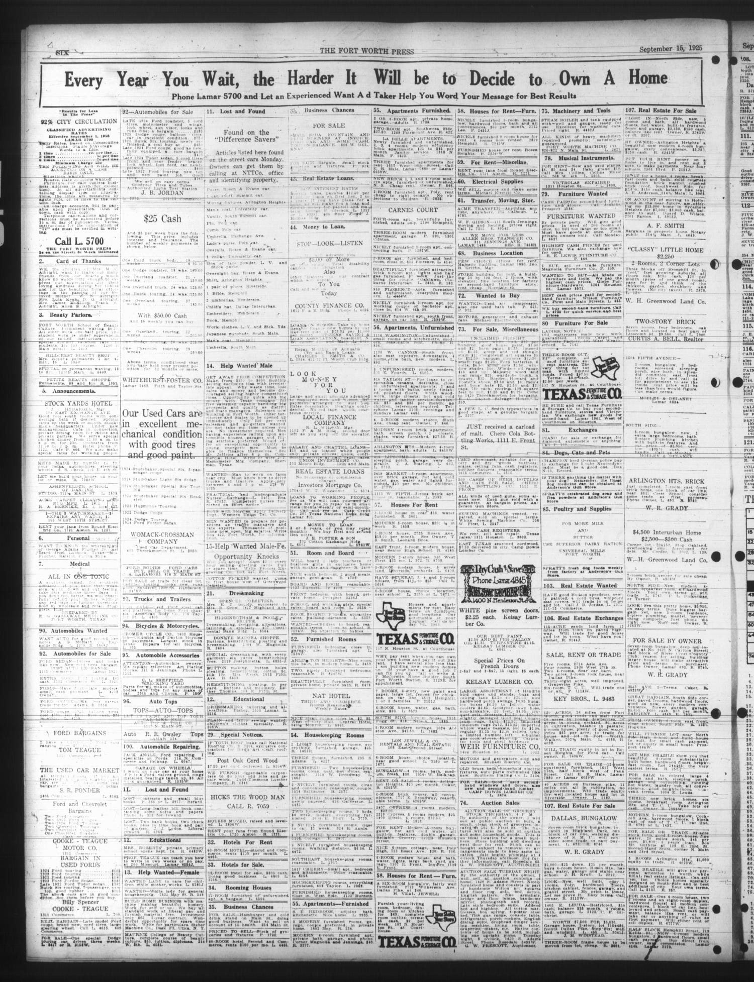 The Fort Worth Press (Fort Worth, Tex.), Vol. 4, No. 298, Ed. 1 Tuesday, September 15, 1925
                                                
                                                    [Sequence #]: 6 of 8
                                                