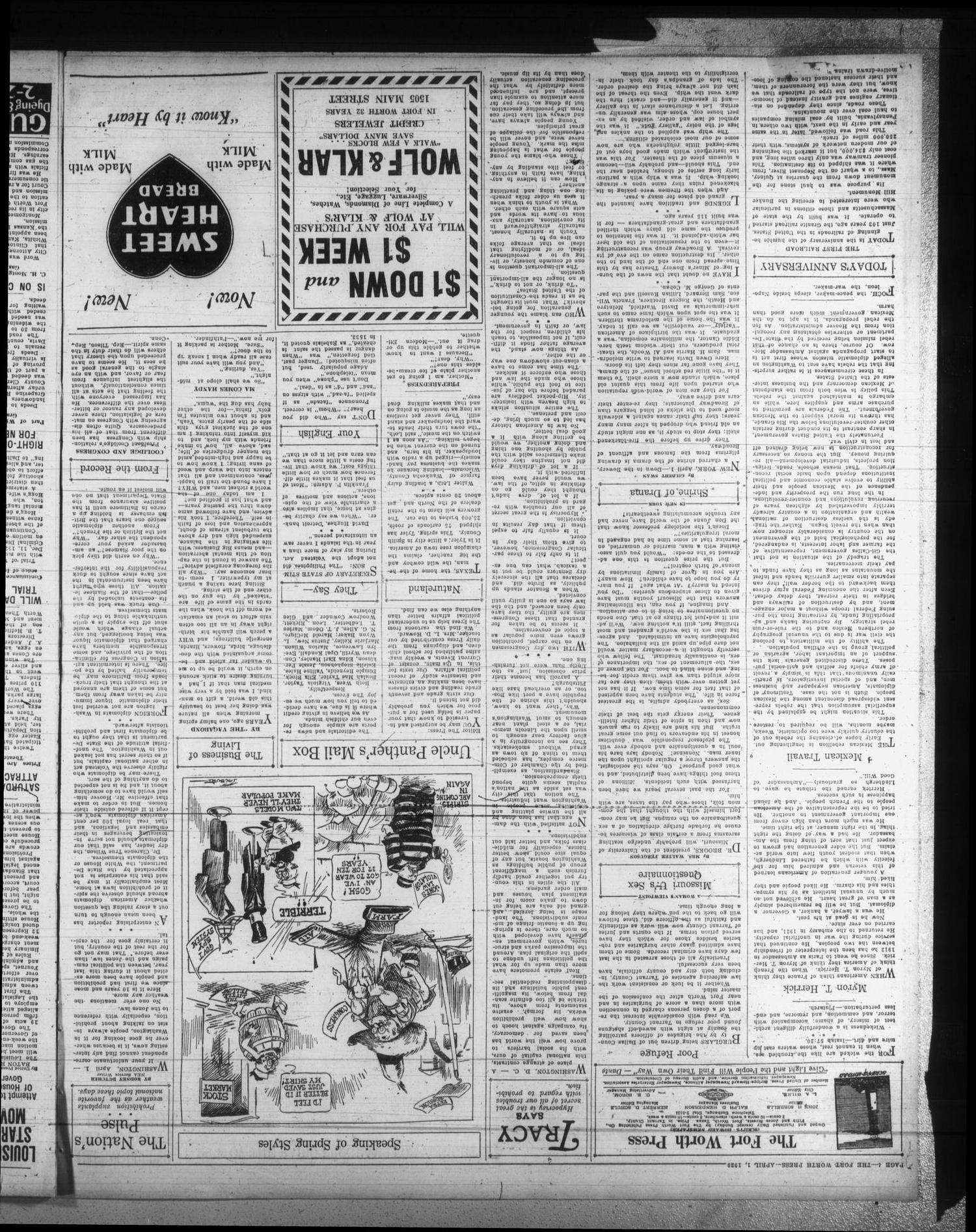The Fort Worth Press (Fort Worth, Tex.), Vol. 7, No. 155, Ed. 1 Monday, April 1, 1929
                                                
                                                    [Sequence #]: 4 of 12
                                                