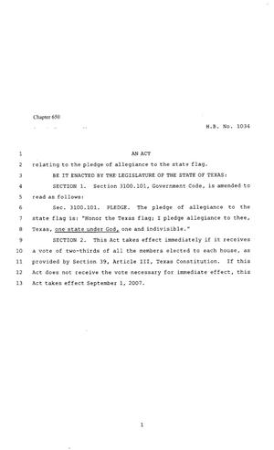 Primary view of object titled '80th Texas Legislature, Regular Session, House Bill 1034, Chapter 650'.
