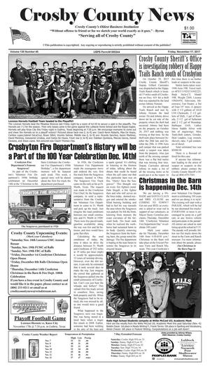 Primary view of object titled 'Crosby County News (Ralls, Tex.), Vol. 130, No. 45, Ed. 1 Friday, November 17, 2017'.