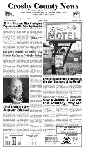 Primary view of object titled 'Crosby County News (Ralls, Tex.), Vol. 131, No. 19, Ed. 1 Friday, May 4, 2018'.