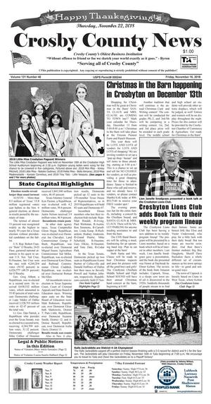Crosby County News (Ralls, Tex.), Vol. 131, No. 46, Ed. 1 Friday, November 16, 2018