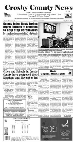 Crosby County News (Ralls, Tex.), Vol. 133, No. 14, Ed. 1 Friday, April 3, 2020
