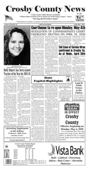 Crosby County News (Ralls, Tex.), Vol. 133, No. 18, Ed. 1 Friday, May 1, 2020