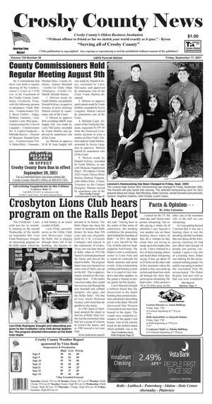 Crosby County News (Ralls, Tex.), Vol. 134, No. 36, Ed. 1 Friday, September 17, 2021