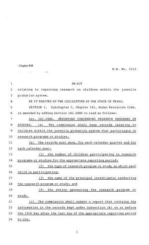 80th Texas Legislature, Regular Session, House Bill 1113, Chapter 848