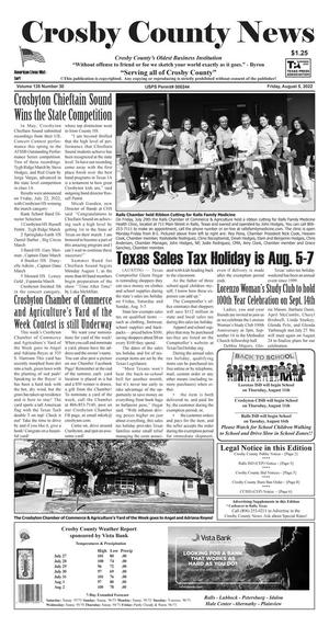 Primary view of object titled 'Crosby County News (Ralls, Tex.), Vol. 135, No. 30, Ed. 1 Friday, August 5, 2022'.