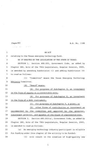 80th Texas Legislature, Regular Session, House Bill 1188, Chapter 852
