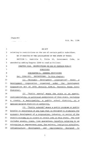 80th Texas Legislature, Regular Session, House Bill 1196, Chapter 853