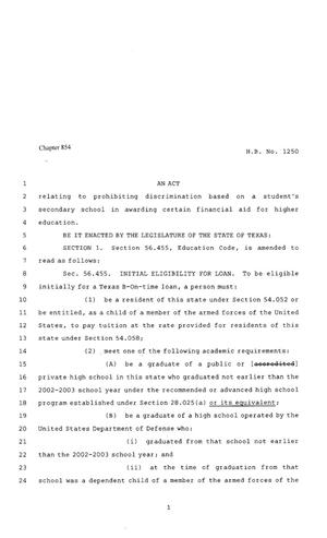 80th Texas Legislature, Regular Session, House Bill 1250, Chapter 854