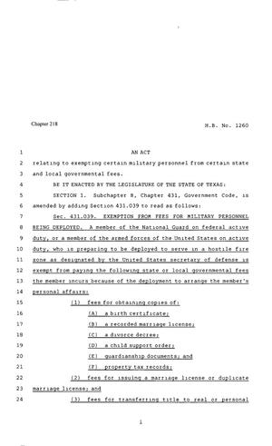 80th Texas Legislature, Regular Session, House Bill 1260, Chapter 218