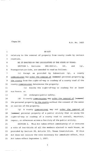 80th Texas Legislature, Regular Session, House Bill 1420, Chapter 295