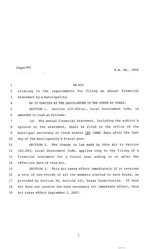 80th Texas Legislature, Regular Session, House Bill 1456, Chapter 862