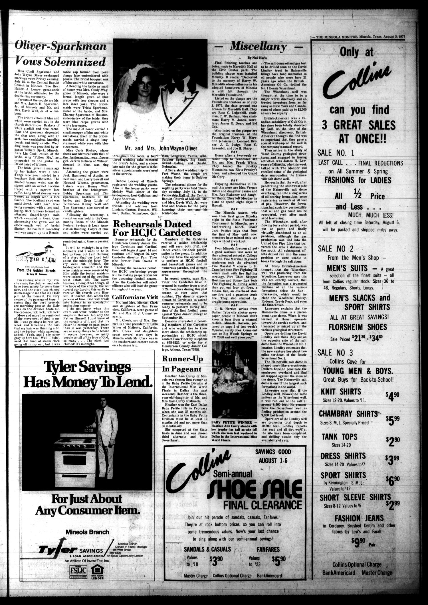 The Mineola Monitor (Mineola, Tex.), Vol. 102, No. 21, Ed. 1 Wednesday, August 3, 1977
                                                
                                                    [Sequence #]: 3 of 8
                                                
