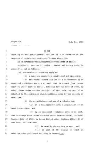 80th Texas Legislature, Regular Session, House Bill 1614, Chapter 1026