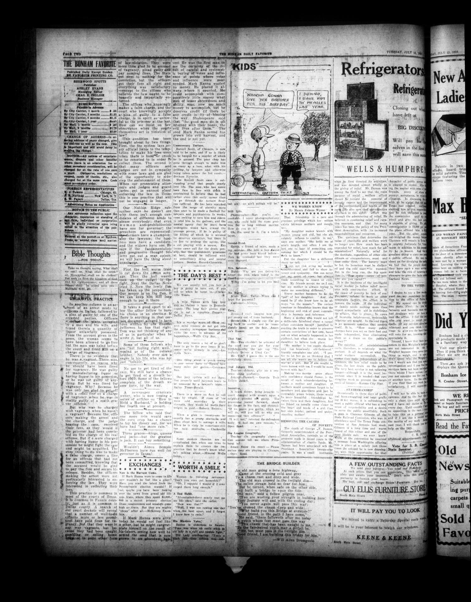 The Bonham Daily Favorite (Bonham, Tex.), Vol. 24, No. 5, Ed. 1 Tuesday, July 13, 1926
                                                
                                                    [Sequence #]: 2 of 6
                                                