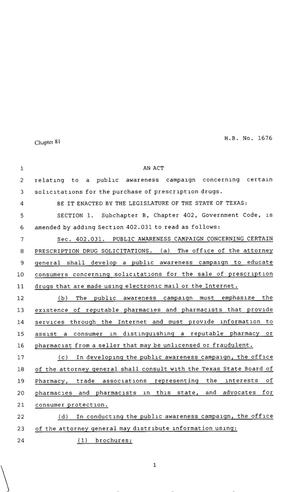 80th Texas Legislature, Regular Session, House Bill 1676, Chapter 81