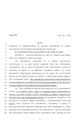 80th Texas Legislature, Regular Session, House Bill 1728, Chapter 686