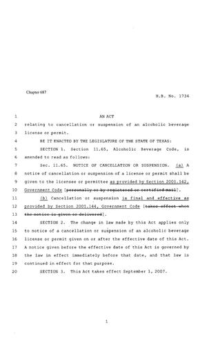 80th Texas Legislature, Regular Session, House Bill 1734, Chapter 687