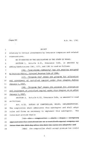 80th Texas Legislature, Regular Session, House Bill 1741, Chapter 303
