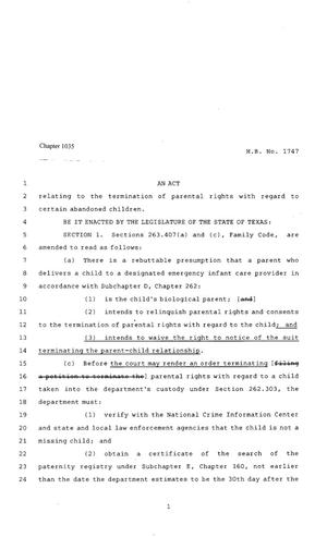 80th Texas Legislature, Regular Session, House Bill 1747, Chapter 1035