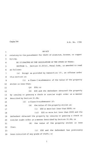 80th Texas Legislature, Regular Session, House Bill 1766, Chapter 304