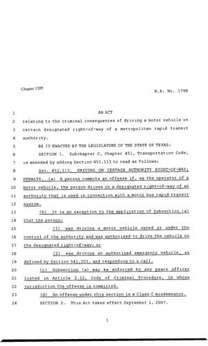 80th Texas Legislature, Regular Session, House Bill 1798, Chapter 1209