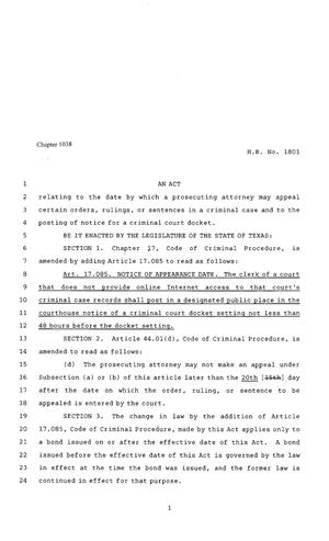80th Texas Legislature, Regular Session, House Bill 1801, Chapter 1038