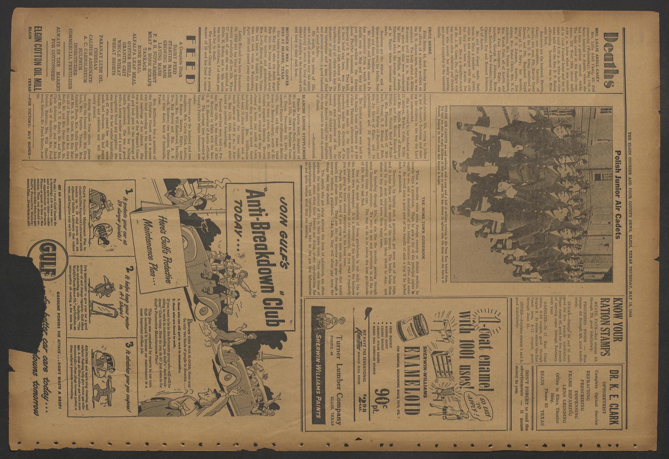 The Elgin Courier and Four County News (Elgin, Tex.), Vol. 54, No. 8, Ed. 1 Thursday, May 18, 1944
                                                
                                                    [Sequence #]: 4 of 10
                                                