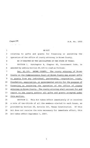 80th Texas Legislature, Regular Session, House Bill 1930, Chapter 698