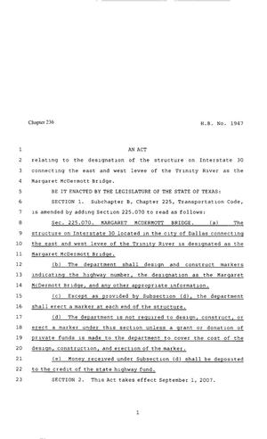 80th Texas Legislature, Regular Session, House Bill 1947, Chapter 236