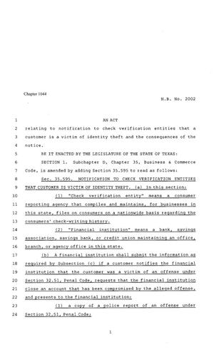 80th Texas Legislature, Regular Session, House Bill 2002, Chapter 1044