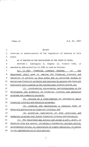 80th Texas Legislature, Regular Session, House Bill 2007, Chapter 110