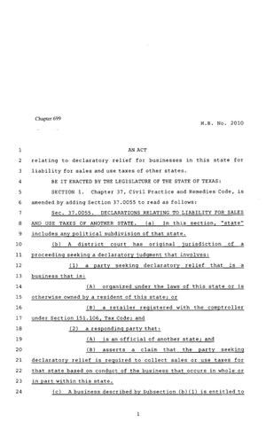 80th Texas Legislature, Regular Session, House Bill 2010, Chapter 699