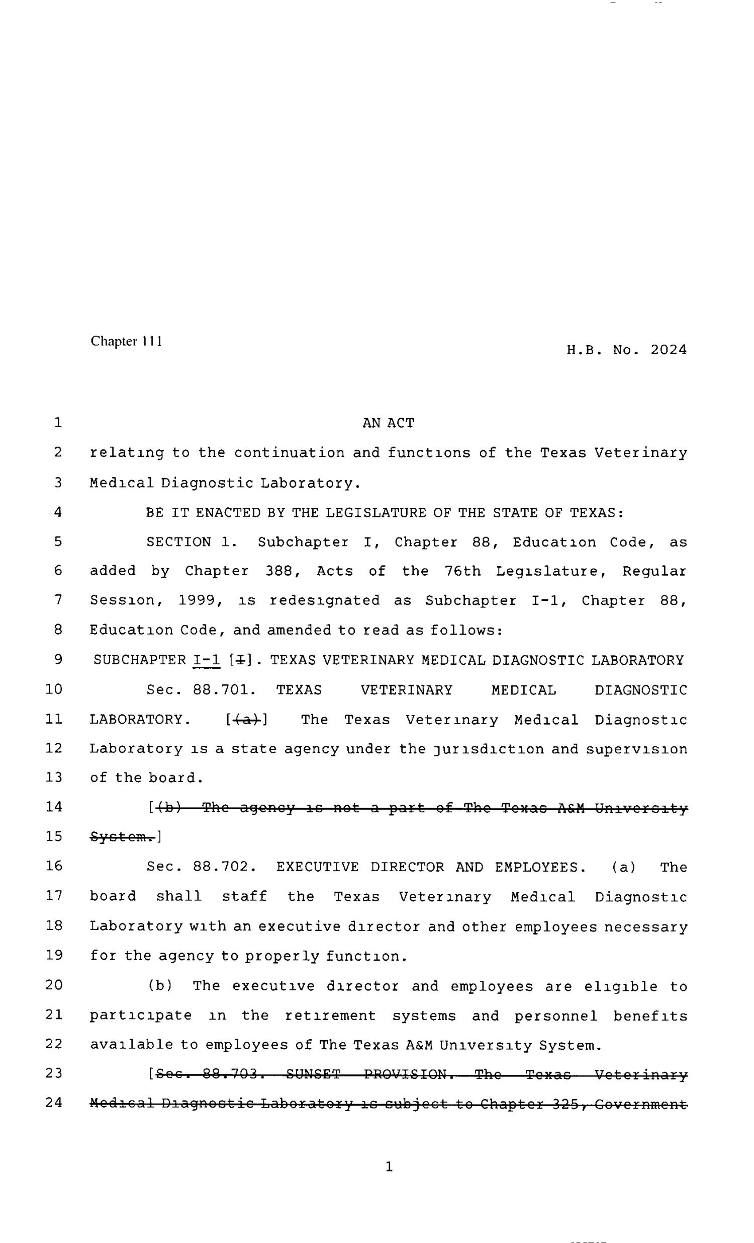 80th Texas Legislature, Regular Session, House Bill 2024, Chapter 111