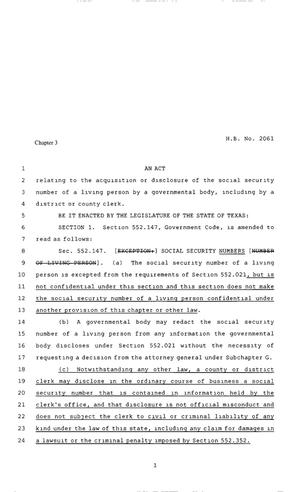 80th Texas Legislature, Regular Session, House Bill 2061, Chapter 3
