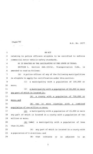 80th Texas Legislature, Regular Session, House Bill 2077, Chapter 702