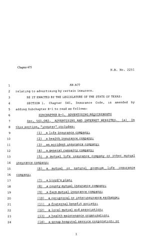 80th Texas Legislature, Regular Session, House Bill 2251, Chapter 475