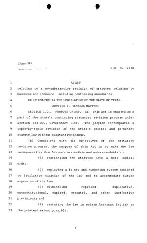 80th Texas Legislature, Regular Session, House Bill 2278, Chapter 885