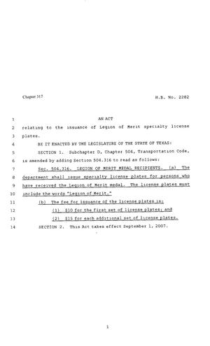 80th Texas Legislature, Regular Session, House Bill 2282, Chapter 317